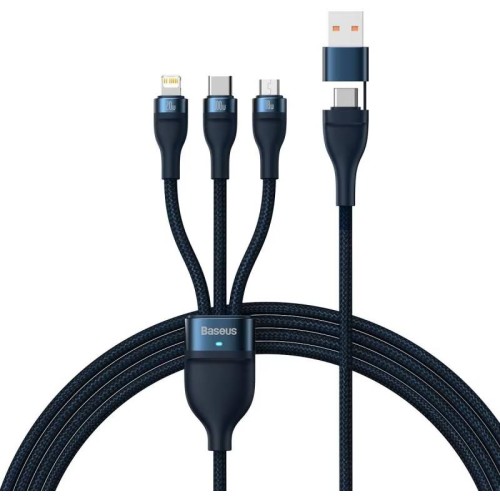 Cablu de date / adaptor Baseus 3-in-1 Flash Series II CASS030103, USB-C, USB Male la USB-C, microUSB, Lightning Male, 100W, 1.2 m, Blue