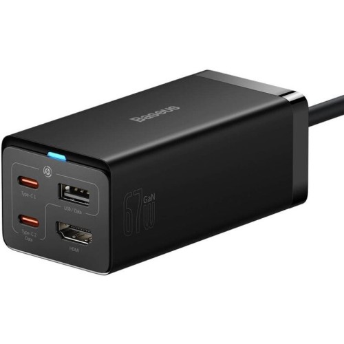 Incarcator retea Baseus GaN5 Pro, 2x USB-C, 1x USB, 1x HDMI, Quick Charge 67W, Black + cablu USB-C
