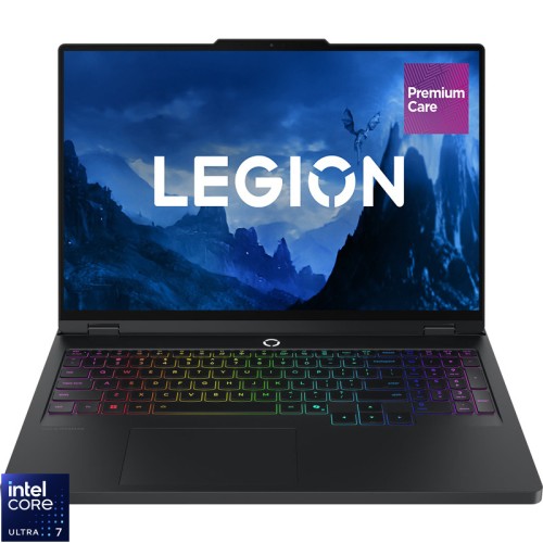 Laptop Lenovo Gaming 16'' Legion Pro 5 16IAX10, WQXGA OLED 165Hz G-Sync, Procesor Intel® Core™ Ultra 7 255HX (30M Cache, up to 5.20 GHz), 32GB DDR5 CSODIMM, 2x 1TB SSD, GeForce RTX 5060 8GB, No OS, Eclipse Black, 3Yr Onsite Premium Care