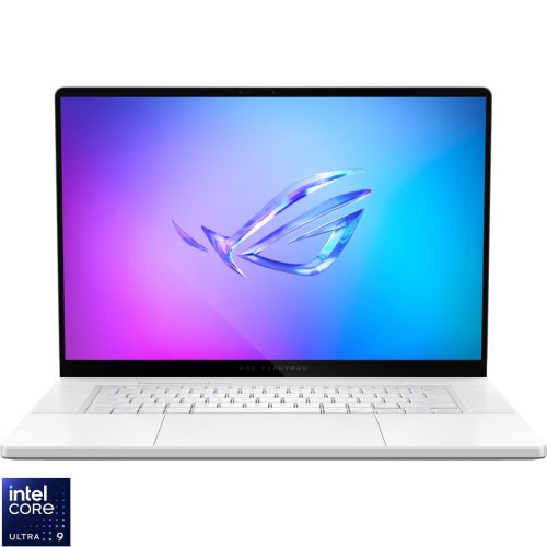 Laptop ASUS Gaming 16'' ROG Zephyrus G16 OLED GU605CW, 2.5K 240Hz G-Sync, Procesor Intel® Core™ Ultra 9 285H (24M Cache, up to 5.40 GHz), 64GB LPDDR5X, 2TB SSD, GeForce RTX 5080 16GB, No OS, Platinum White
