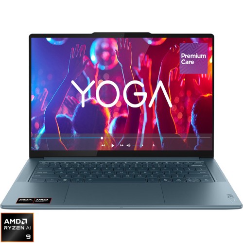 Ultrabook Lenovo 14.5'' Yoga Pro 7 14ASP10, 3K OLED 90Hz, Procesor AMD Ryzen™ AI 9 365 (24M Cache, up to 5.0 GHz), 32GB LPDDR5X, 1TB SSD, AMD Radeon 880M, Win 11 Home, Tidal Teal, 3Yr Onsite Premium Care