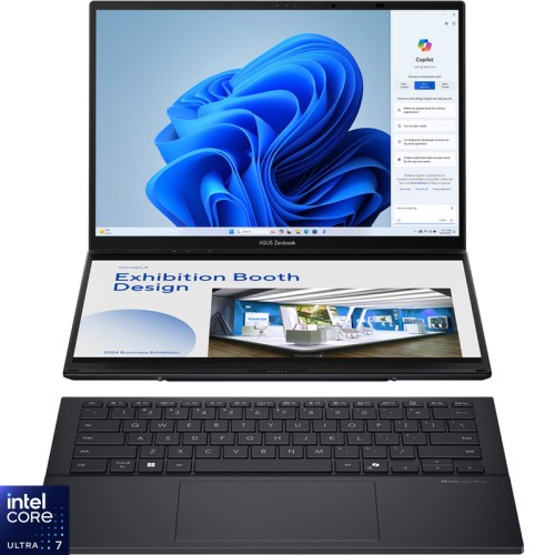 Ultrabook ASUS 14'' Zenbook Duo OLED UX8406CA, FHD+ 120Hz Touch, Procesor Intel® Core™ Ultra 7 255H (24M Cache, up to 5.10 GHz), 32GB LPDDR5X, 1TB SSD, Intel Arc 140T, Win 11 Pro, Inkwell Gray