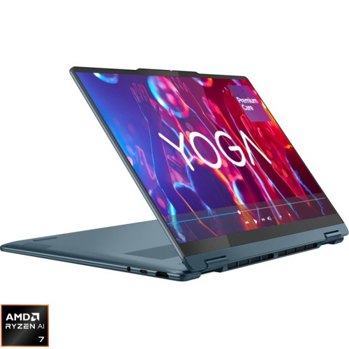 Ultrabook Lenovo 14'' Yoga 7 2-in-1 14AKP10, 2.8K OLED 120Hz Touch, Procesor AMD Ryzen™ Al 7 350 (16M Cache, up to 5.0 GHz), 32GB LPDDR5X, 1TB SSD, AMD Radeon 860M, Win 11 Home, Tidal Teal, 3Yr Onsite Premium Care