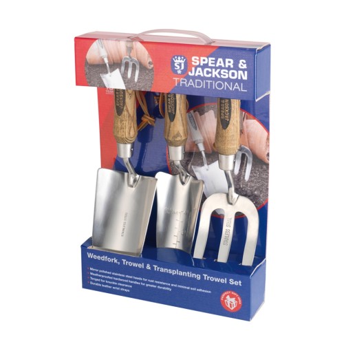 Set gradinarit cadou cu trei piese cu lame inox, manere lemn, Spear  Jackson Traditional Stainless